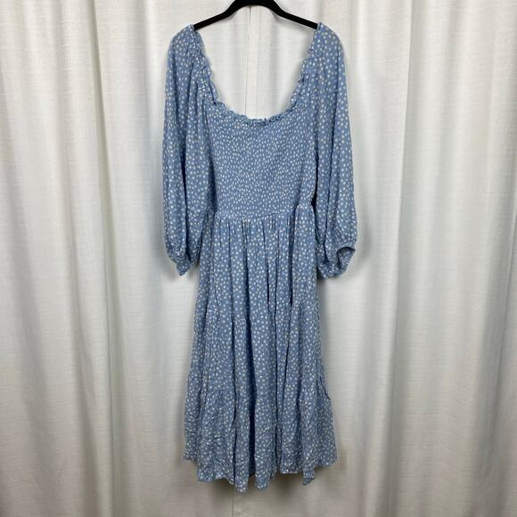 Torrid Blue Dot Smocked Bodice Crinkle Gauze Midi Dress Sz.2 - Picture 5 of 16